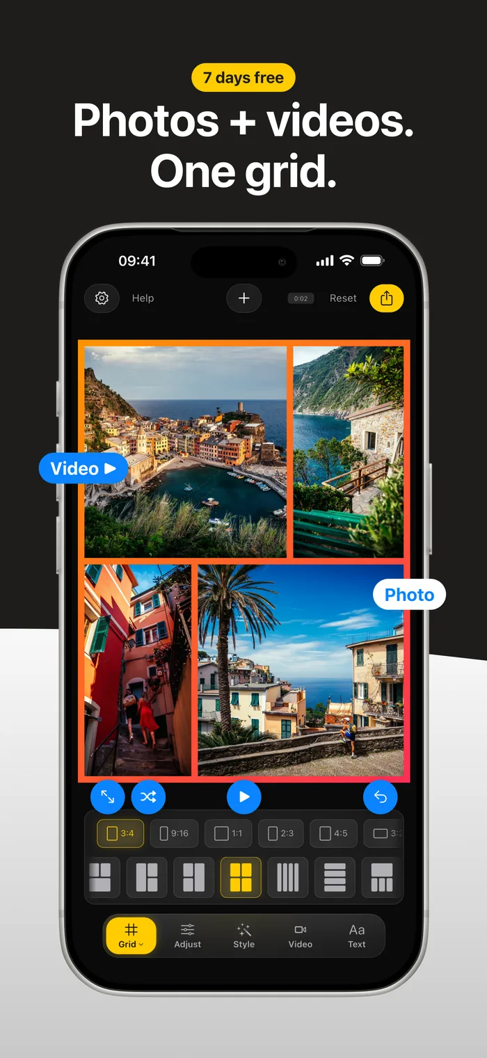 Photos and videos playing together in one grid